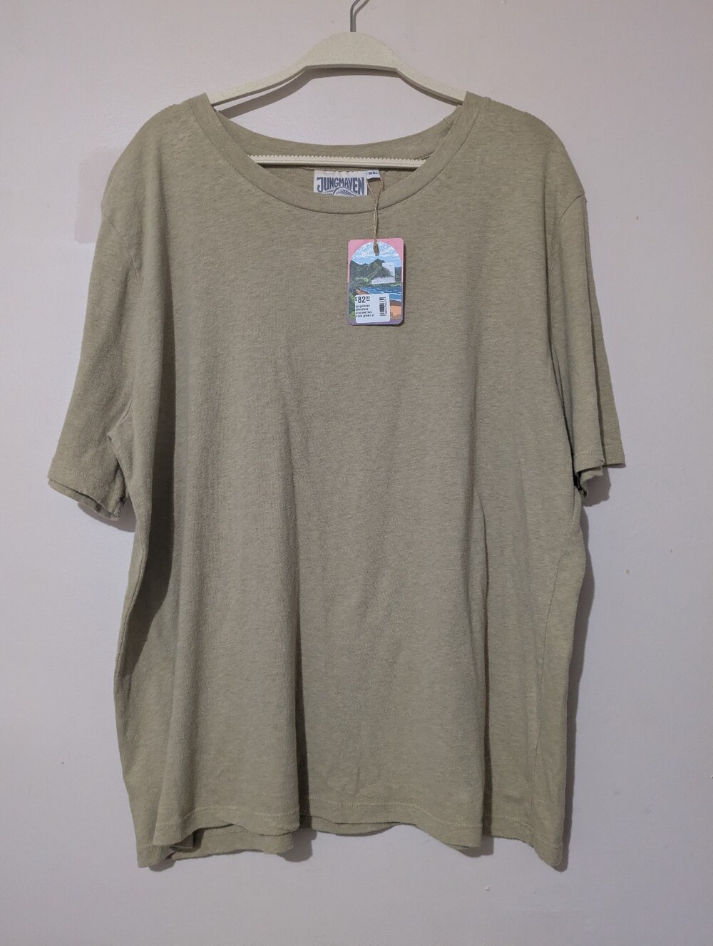 Jungmaven Men’s Hemp Crew Neck T-Shirt Olive Green Tan Size XL New With Tags